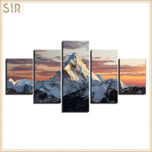 HD 5 Pieces Scenic Snow-capped and Lakes Pictures Posters Wall Art Home Decor for Living Room Painting Wall Art Anime Poster