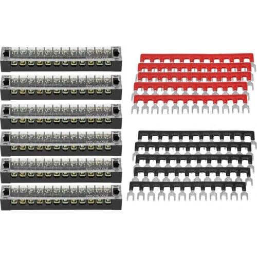 5pcs Dual Row 12 Positions 600V 15A Screw Terminal Block + Pre-insulated Terminal Barrier Strip Car Accessories
