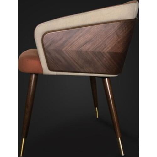 Nordic style solid wood metal leg armchair modern luxury fabric (leather) Bar Cafe family dining chair