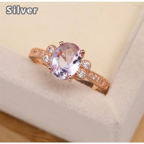 Best selling European and American S925 silver plated rose gold wedding ring zircon lady purple goose egg crystal jewelry