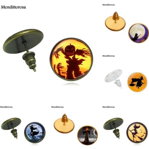 Mendittorosa Witch Jewelry Glass Cabochon Bronze/Silver/Golden Clip Ear Hook Stud Earrings For Women Gift