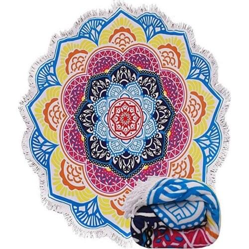 Microfiber Bath Towel With Tassel Mandala Lotus Printed Bohemian Beach Towel Yoga Mat Round Cover Up Blanket Tapestry