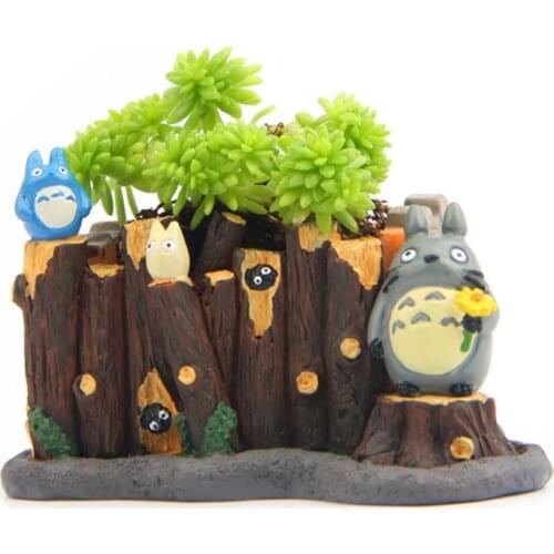 Miniature Cartoon Resin Totoros Fairy Garden Fence Tree Stump Figurines Landscape Potted Plants Crafts Decoration Toys for Kids