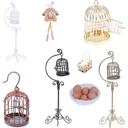 DIY Bird Cage Model With Holder Doll House Miniature Decorations Modern Home Room Crafts Children Toys 1:12 Mini Dollhouse