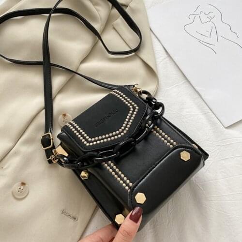 Fashion Cute Women Rivet Shoulder Bags Small Square PU Leather Crossbody Bags Female New Handbag Chains Handle Purse