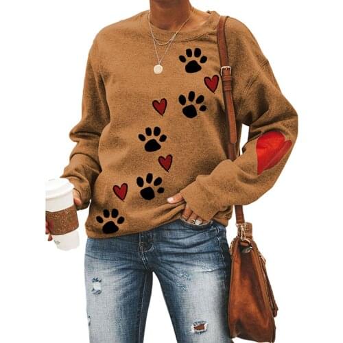 Fashion Women Sweatshirt Autumn Dog Paw Love Print Long Sleeve Blouse Pullover Oversize Sweatshirt Women Top