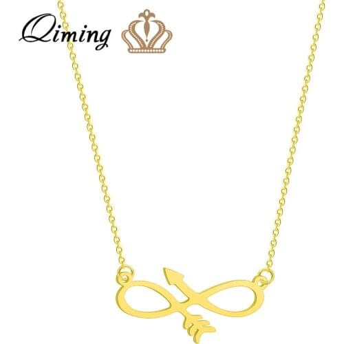 QIMING Gold Arrow Infinity Necklace Women Ladies Wedding Girlfriend Gift Eternal Love Friendship Necklaces & Pendants Jewelry