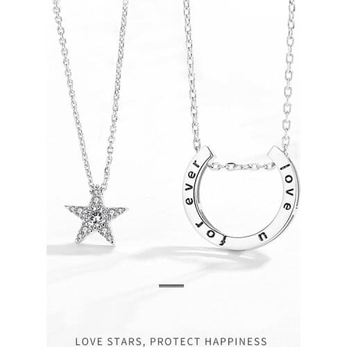 Fashion Couple S925 Silver Plated Stars Oath Pendant Personality Necklace X170