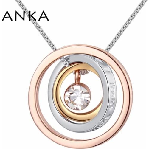 ANKA design rose gold color happy clique pendant luck necklaces round crystal women necklace fashion Jewelry mother gift #25882