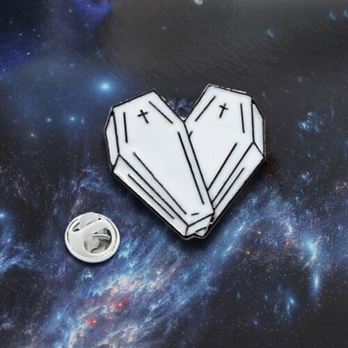 Punk Funny Coffin Tombstone Shape Love Enamel Brooch! Gothic Halloween Gift Denim Sweater Jewelry Romantic Emblem For Lovers