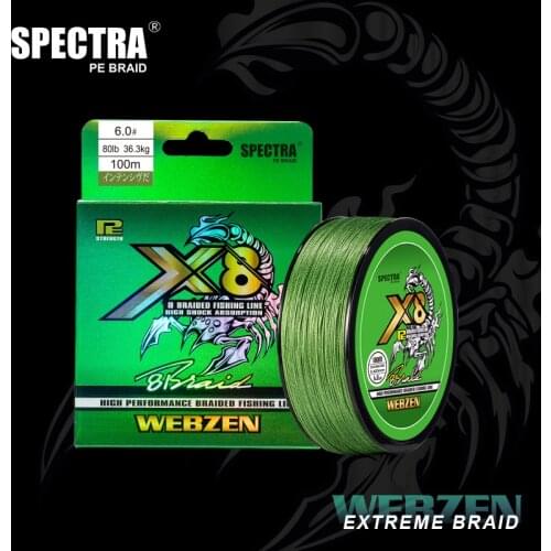Spectra X8 Fishing Line 100M 8 Strands Braided PE Line Multifilament Carp 15-100LB