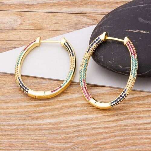 Luxury Exquisite Micro Pave Cubic Zirconia Gold Color Drop Earrings For Women Round Geometric Statement Fashion Jewelry Gift