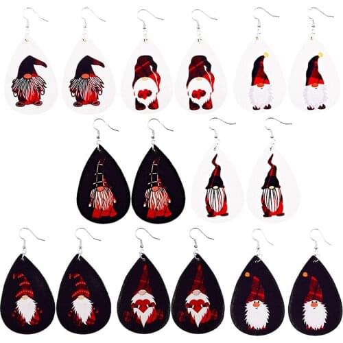 Teardrop Christmas Grinch Glitter Faux Leather Earrings Xmas Dwarf Print Lightweight Leaf Earrings Holiday Gifts