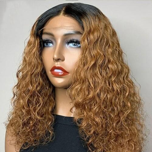 Loose Deep Wave Wig 13*6 Deep Lace Closure wigs Brazilian hair Short Bob Curly Human Hair Wigs Lace Front Wig Ombre Blonde Color