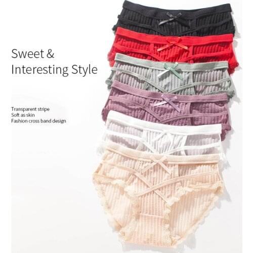 Women Sexy Lace Crossing Bandage Hollow out Seamless Low-waisted Elastic Briefs Underwear Women Panties
