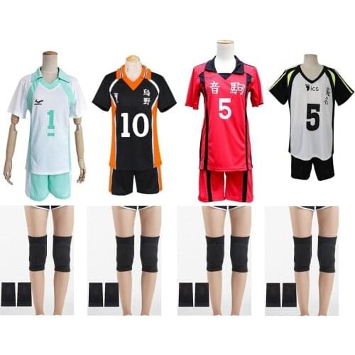 Anime Haikyuu Cosplay Costume Karasuno High School Volleyball Club Hinata Shoyo Sportswear Jerseys Uniform with Kneepads