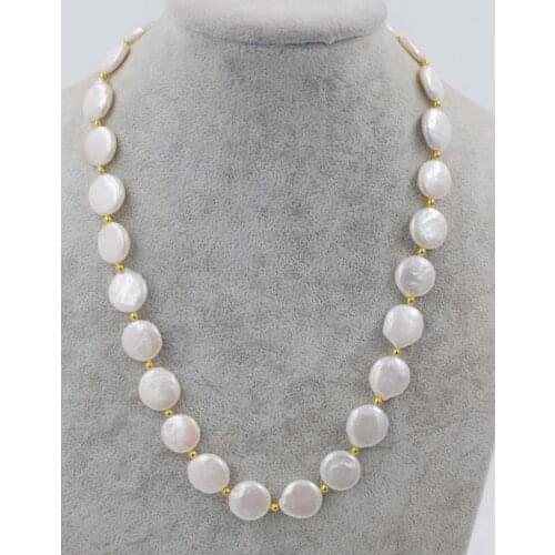 Wow! freshwater pearl coin white 13-14mm necklace 18" nature FPPJ wholesale beads