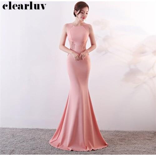 Evening Dresses Pearls Appliques Women Party Dresses Plus Size Robe De Soiree DX303 2020 Pink Long Elegant Mermaid Prom Dresses