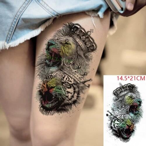 Waterproof Temporary Tattoo Sticker Lion Tiger Crown Animal Tatto Stickers Flash Tatoo Fake Tattoos for Men Women