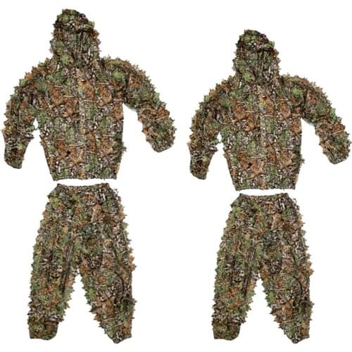 Breathable Leafy Camo Hooded Stretchy Ghillie Suits Clothes Jacket Pants