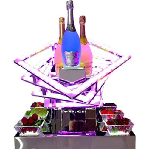 Factory OEM logo customized Rechargeable Night Club KTV Party Stainless Steel LED Lighted Liquor Shelf Bottle Glorifier Display
