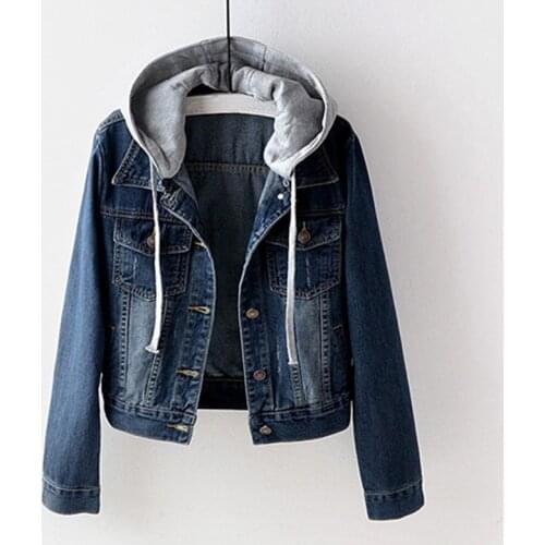 Female Jeans Jacket Plus Size Vintage Denim Jacket Women Autumn Coat Ripped Hooded Outerwear Coats Windbreaker Basic Boyfriend