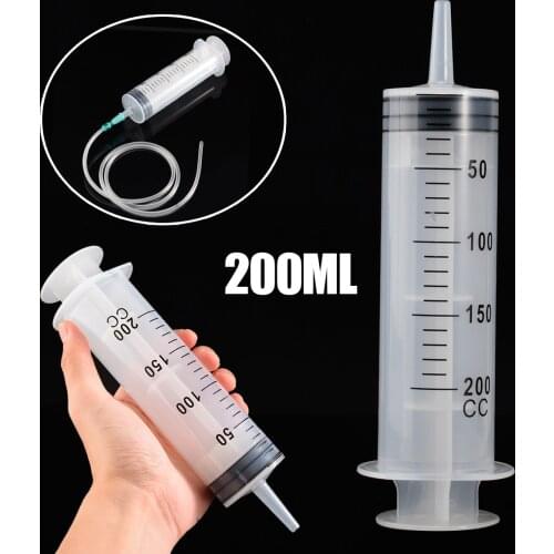 1 set 200ml Large Capacity Syringe Reusable Pump Measuring Syringe Inlet Pump Oil Measuring + 1m Silicone Tube