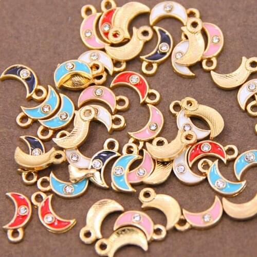 10pcs 12*6mm Color Enamel Mini Moon Pendants Earrings Bracelet Accessories DIY Charms For Jewelry Carfts Making