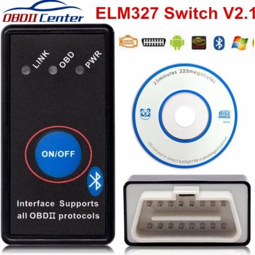 2019 Mini ELM327 Switch V2.1 Bluetooth OBD2 Scanner ELM 327 2.1 Power Switch Auto Code Reader Super Mini ELM327 2.1 Interface