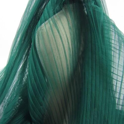 5Meter Clothing DIY Pleated Lace Fabric Green Mesh Ruffled Organ Pleated Transparent Tulle Net Tutu Skirt Wedding Dress Material