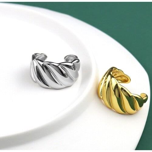 ALLNEWME Personality Irregular Twill Chunky Rings for Women Mujer Brass Gold Smooth Surface Wide Adjusting Open Ring Jewellery