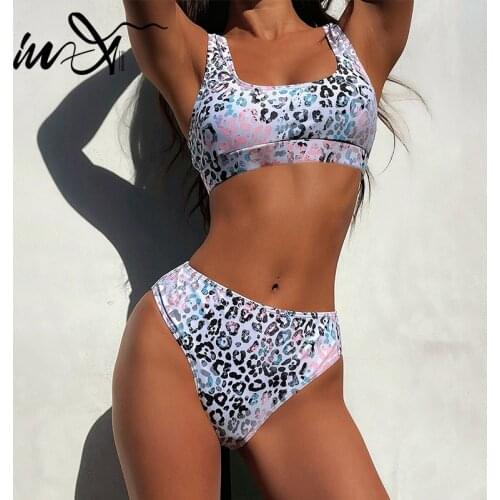 In-X Leopard bikini 2021 High waist swimwear women Bandeau swimsuit womens swimming suit Lace up bathing suit Sports 2 pieces