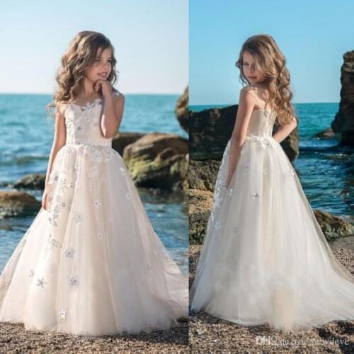 Luxury Beautiful 3d Handmade Flowers Girls Pageant Dress Fluffy Skirt Tulle Kids Prom Gowns Beads Ball Gown Flower Girls Dress