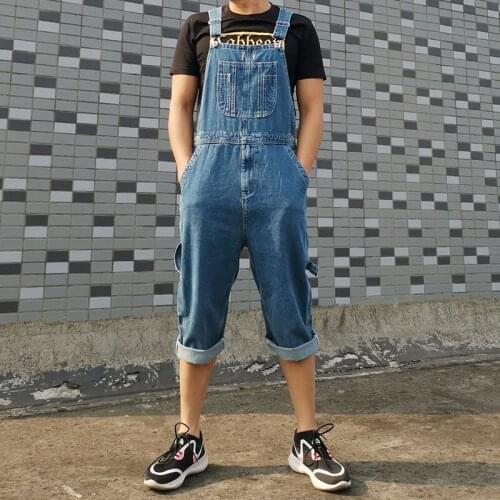 Hot 2020 Mens Plus Size 28-44 46 48 50 Overalls Large Size Huge Denim Bib Shorts Fashion Pocket Jumpsuits 7 points jeans