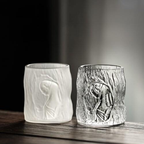 Chinese Dharma Tea Cup Transparent Glass Kungfu Tea Set Master Cup Single Frosted Retro Meditation Teacup Drinking Tools 120ml