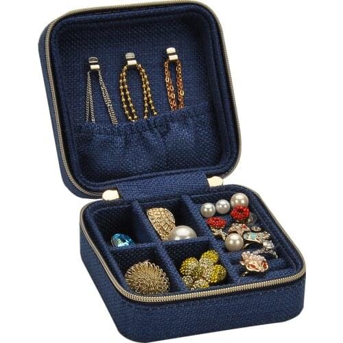 Chinese Embroidered Small Jewlery Box Removable Linen Small Portable Ear Stud Earrings Storage Box