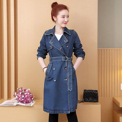 New Denim Suit Collar Womens Jacket Fashion Casual Slim Korean Long Section Of The Embroidery Slim Womens Windbreaker f1771