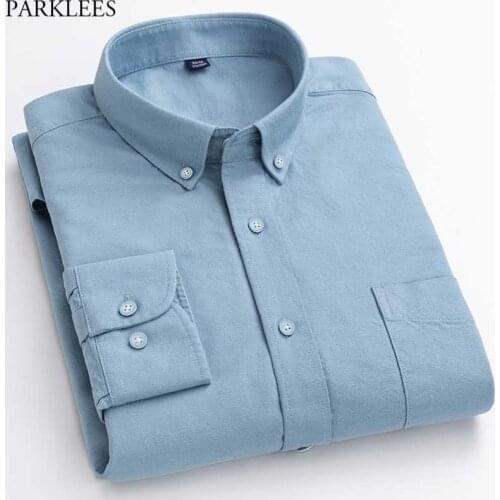 Mens Traditional Fit Comfort-First Cotton Oxford Shirt Slim Fit Long Sleeve Mens Dress Shirts Casual Button Down Chemise Homme