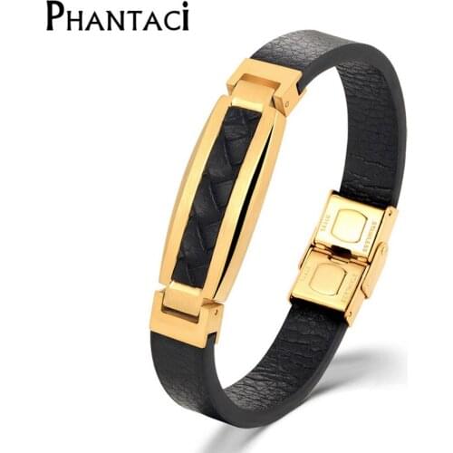 316L Stainless Steel Bracelets&Bangles For Men Genuine Leather Wrap Bracelet Male Metal Titanium Wrist Band Jewelry High Quality