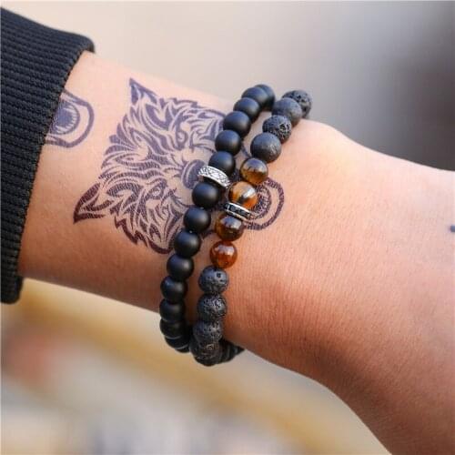 6MM Matte Tiger Eye Stone Beads Mens Bracelet Set Accessories Erkek Bileklik Jewelry Mens Bracelets For Women Pulseras Mujer