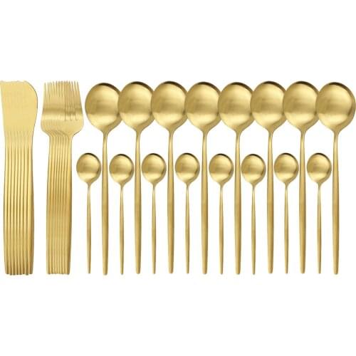 Matte Gold Dinnerware Set Service For 8 People Stainless Steel Cutlery Set Knife Fork Spoon Tableware Set Kitchen Flatware