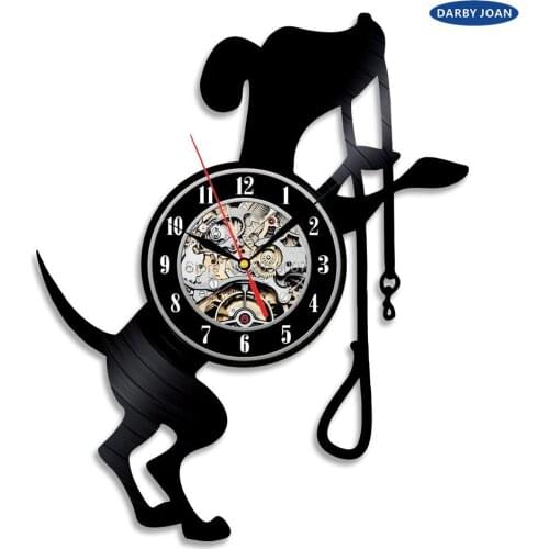 Dogs Art Vinyl Wall Clock Gift Room Modern Home Record Vintage Decoration