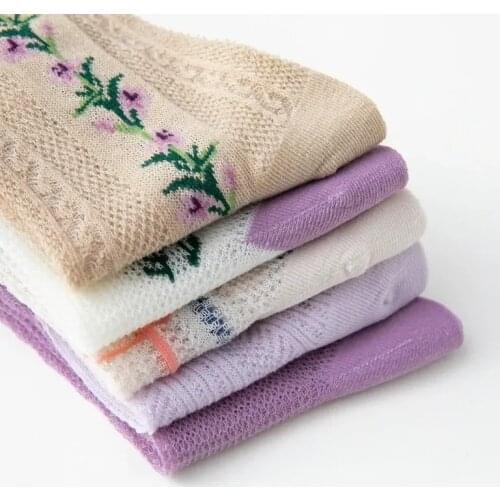 Ladies Leisure Boat Socks Cotton Socks Spring and Summer Purple Thin Mesh Breathable Cotton Socks Womens Sweet Short Socks