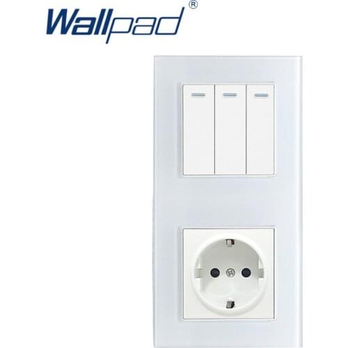 New Arrival Wallpad Crystal Glass Panel 16A EU 110V-240V 3 Gang 2 Way and EU Electrical Power Socket in Veritcal 172*86mm