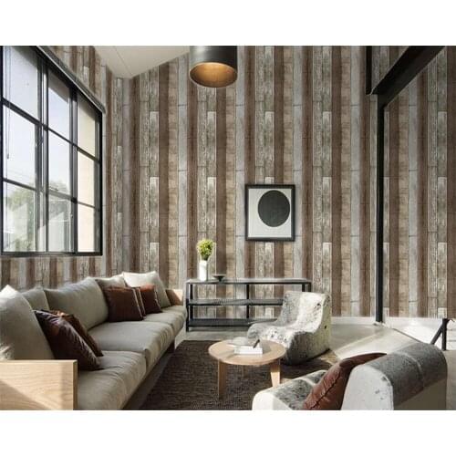 Beibehang Retro nostalgia woodgrain nonwoven wallpaper teahouse hotel project living room dining room background 3d wallpaper