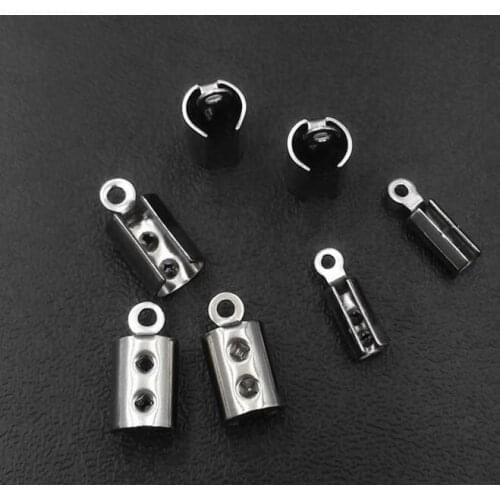 Stainless Steel Cord Crimps End Cap Connectors with Loop Holes 2mm 3mm 4mm 5mm 6mm Leather Cord DIY Crafts Jewelry Accessories