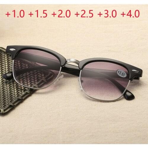 Half Metal Sun Reading Glasses Women Brown Lens Sunglasses Prebyopia Spectacles Eyeglasses With Diopter +1.0 +1.5 +2.0 +3.0 +4.0
