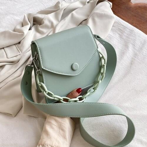 Solid Color Thick Chain Small PU Leather Crossbody Bags For Women Summer Shoulder Messneger Bag Ladies Handbags