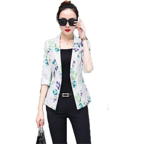 Spring Autumn Blazer Coat Women Pink Blue 2021 New Korean Version Plus Size Top Short Print Fashion Office Lady Blazer Coat N912