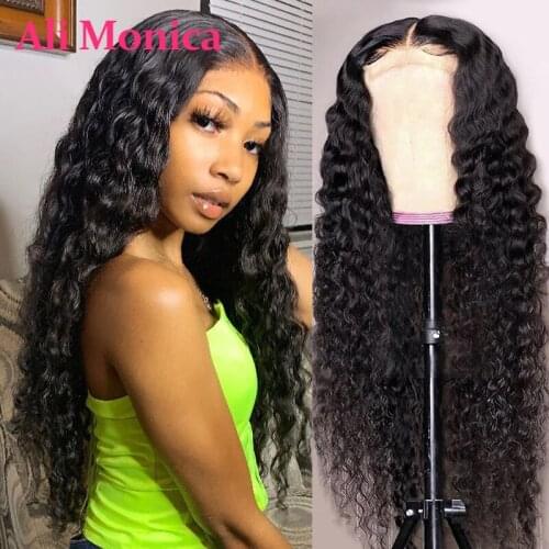 Ali Monica Deep Wave Lace Front Wig 4x4 Closure Glueless Lace Closure Wig Prelucked Hairline Women Lace Frontal Human Hair Wigs